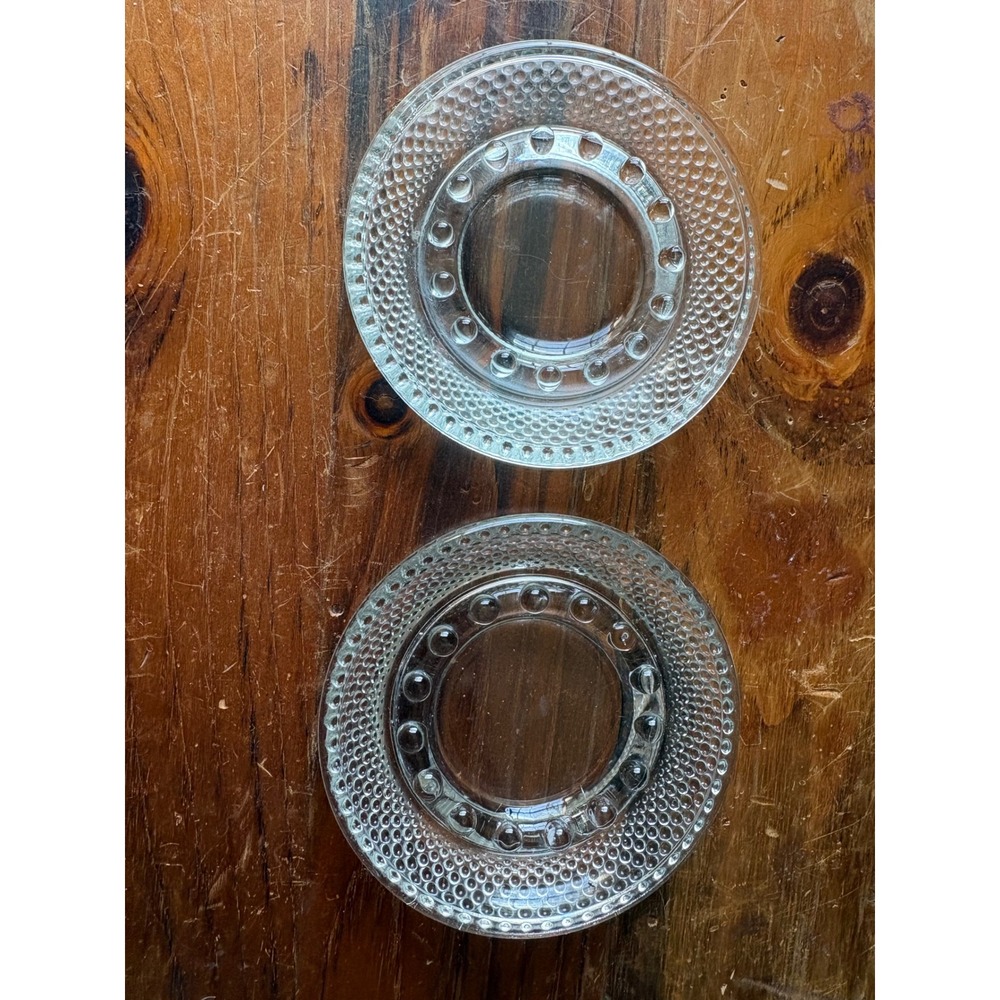 Vintage Clear Hobnail Beaded Glass Coasters Small Plates Set of 2 5.25 Inch